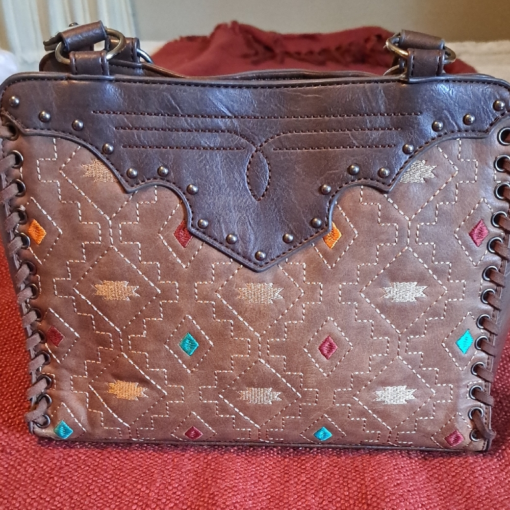 Justin Boots Brown and Tan Shoulder Bag with Embossed Design